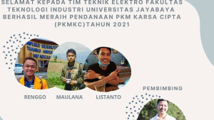 Tim Teknik Elektro FTI UJ berhasil meraih pendanaan Program Kreativitas Mahasiswa Karsa Cipta (PKMKC) Tahun 2021